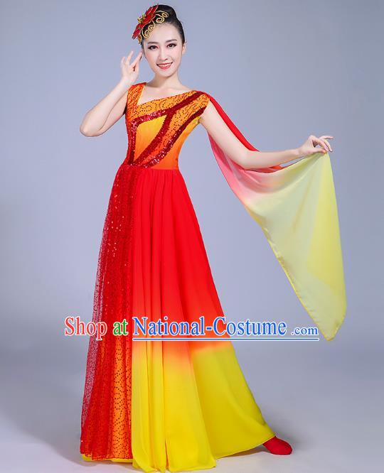 Traditional Chinese Modern Dance Opening Dance Dress Clothing, China Folk Dance Lotus Dance Costume for Women