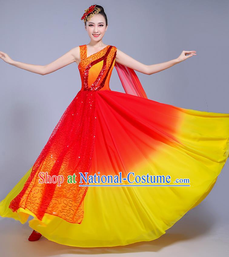 Traditional Chinese Yangge Fan Dancing Costume Classical Dance Modern Dance Dress Clothing