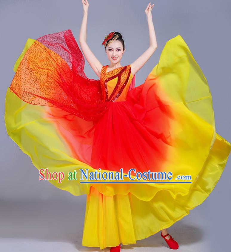 Traditional Chinese Yangge Fan Dancing Costume Classical Dance Modern Dance Dress Clothing