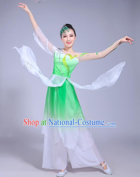 Traditional Chinese Classical Umbrella Dance Embroidered Costume, China Yangko Folk Dance Green Clothing for Women