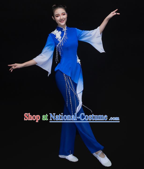 Traditional Chinese Classical Dance Umbrella Dance Blue Costume, China Folk Dance Yangko Yellow Clothing for Women