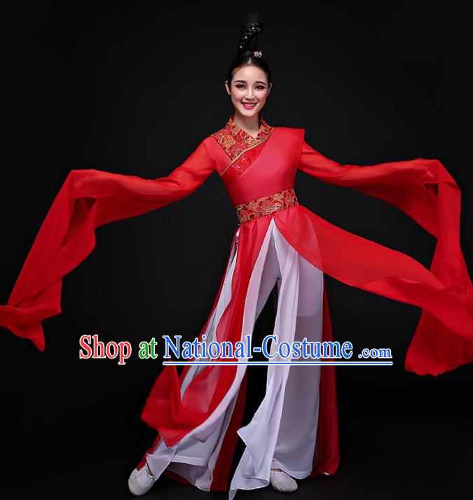 Traditional Chinese Ancient Palace Lady Dance Clothing Classical Dance Embroidered Red Dress Costume for Women