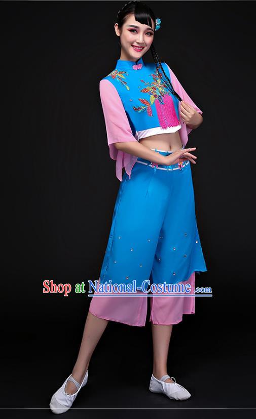 Traditional Chinese Yangge Fan Dancing Costume Modern Dance Dress Clothing