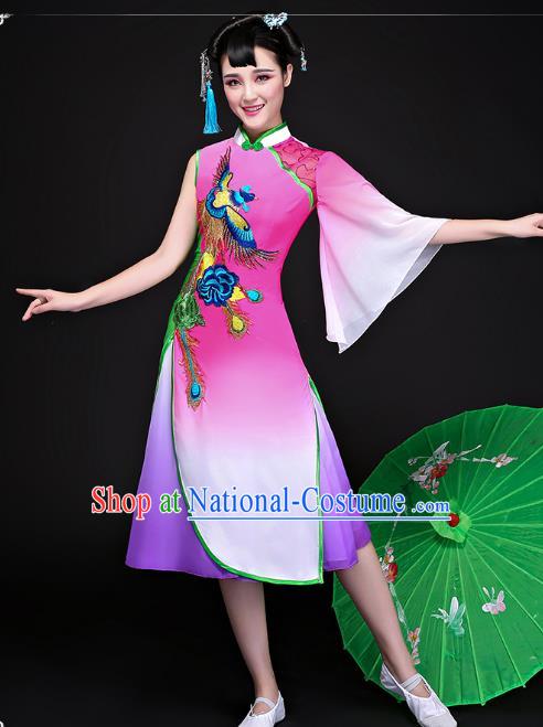 Traditional Chinese Classical Dance Umbrella Dance Cheongsam, China Yangko Folk Dance Dress Clothing for Women