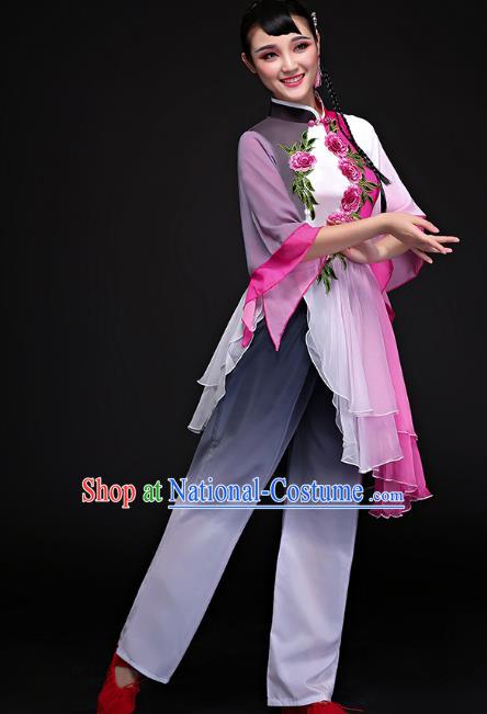 Traditional Chinese Classical Fan Dance Yangge Uniform, China Yangko Folk Dance Clothing for Women