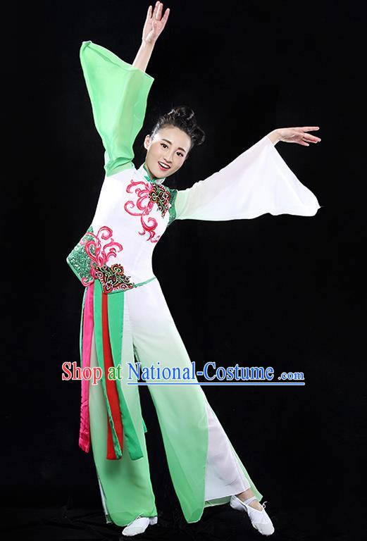 Traditional Chinese Classical Yangge Dance Costume, China Yangko Folk Dance Green Clothing for Women