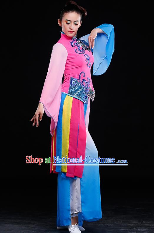 Traditional Chinese Classical Yangge Dance Costume, China Yangko Folk Dance Pink Clothing for Women