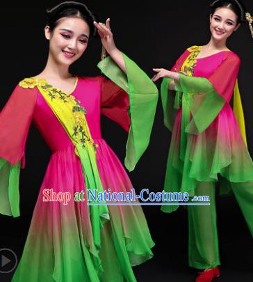 Traditional Chinese Classical Yangge Dance Costume, China Yangko Folk Dance Rosy Clothing for Women