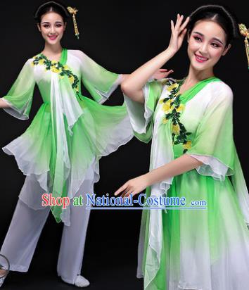 Traditional Chinese Classical Yangge Dance Costume, China Yangko Folk Dance Green Clothing for Women