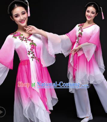 Traditional Chinese Classical Yangge Dance Costume, China Yangko Folk Dance Pink Clothing for Women