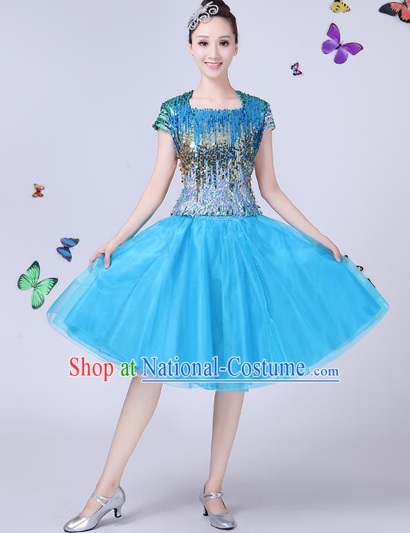 Traditional Chinese Modern Dance Opening Dance Jazz Dance Blue Dress Folk Dance Chorus Costume for Women