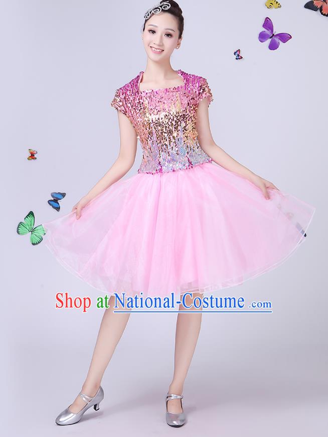 Traditional Chinese Modern Dance Opening Dance Jazz Dance Pink Dress Folk Dance Chorus Costume for Women