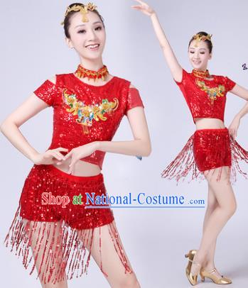 Traditional Chinese Modern Dance Opening Dance Jazz Dance Red Paillette Uniform Folk Dance Chorus Costume for Women