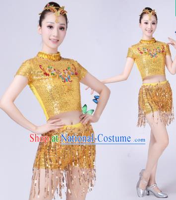 Traditional Chinese Modern Dance Opening Dance Jazz Dance Golden Paillette Uniform Folk Dance Chorus Costume for Women