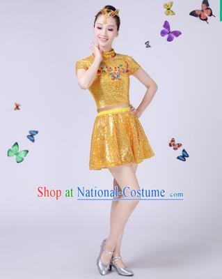 Traditional Chinese Modern Dance Opening Dance Jazz Dance Yellow Paillette Clothing Folk Dance Chorus Costume for Women