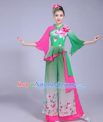 Traditional Chinese Classical Umbrella Dance Costume, China Yangko Folk Dance Yangge Green Clothing for Women