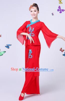 Traditional Chinese Classical Umbrella Dance Costume, China Yangko Folk Fan Dance Red Clothing for Women