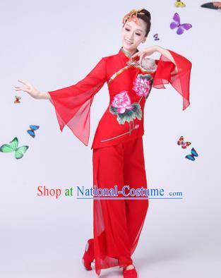 Traditional Chinese Classical Umbrella Dance Red Costume, China Yangko Folk Fan Dance Clothing for Women