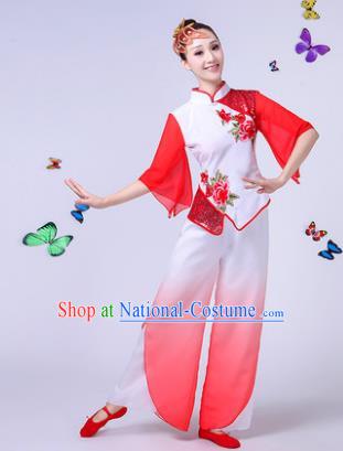 Traditional Chinese Classical Umbrella Dance White Costume, China Yangko Folk Fan Dance Clothing for Women