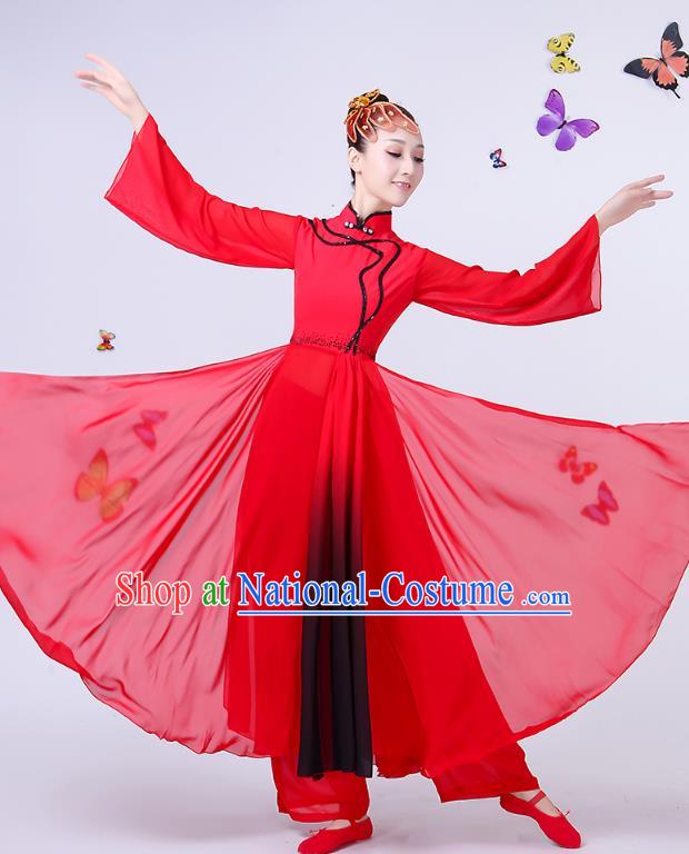 Traditional Chinese Classical Umbrella Dance Red Dress, China Yangko Folk Fan Dance Clothing for Women