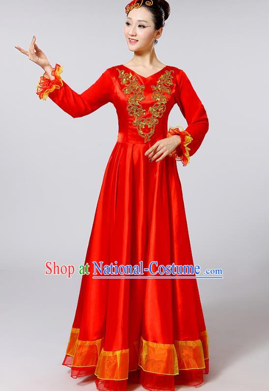 Traditional Chinese Modern Dance Opening Dance Clothing Chorus Red Dress Costume for Women