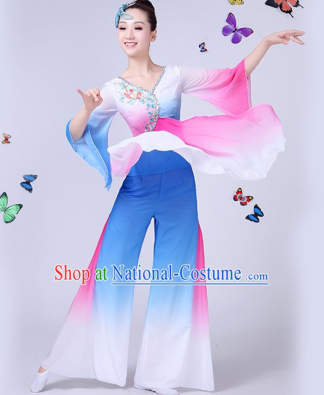 Traditional Chinese Classical Umbrella Dance Embroidered Costume, China Yangko Folk Fan Dance Clothing for Women