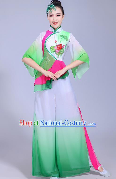 Traditional Chinese Classical Umbrella Dance Costume, China Yangko Folk Dance Yangge Green Clothing for Women