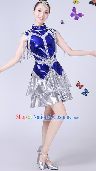 Traditional Chinese Modern Dance Opening Dance Jazz Dance Clothing Folk Dance Chorus Blue Costume for Women