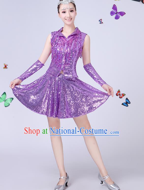 Traditional Chinese Modern Dance Opening Dance Jazz Dance Purple Uniform Folk Dance Chorus Costume for Women