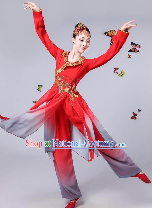 Traditional Chinese Classical Umbrella Dance Red Costume, China Yangko Folk Fan Dance Clothing for Women