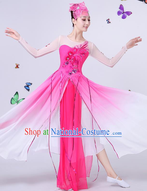 Traditional Chinese Modern Dance Opening Dance Clothing Chorus Folk Umbrella Dance Pink Costume for Women