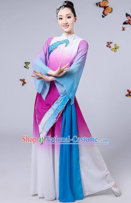 Traditional Chinese Classical Umbrella Dance Purple Costume, China Yangko Folk Fan Dance Clothing for Women