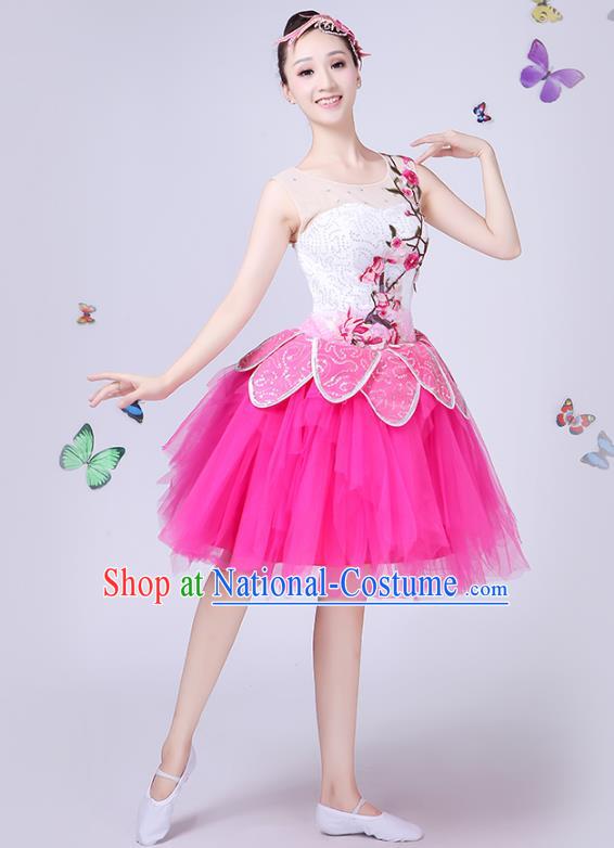 Traditional Chinese Modern Dance Opening Dance Clothing Chorus Folk Umbrella Dance Pink Veil Bubble Dress for Women