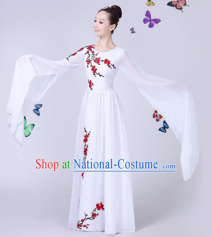 Traditional Chinese Modern Dance Opening Dance Clothing Chorus Folk Umbrella Dance White Dress for Women