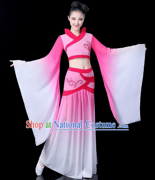 Traditional Chinese Classical Dance Embroidered Costume, China Yangko Fairy Folk Dance Pink Clothing for Women