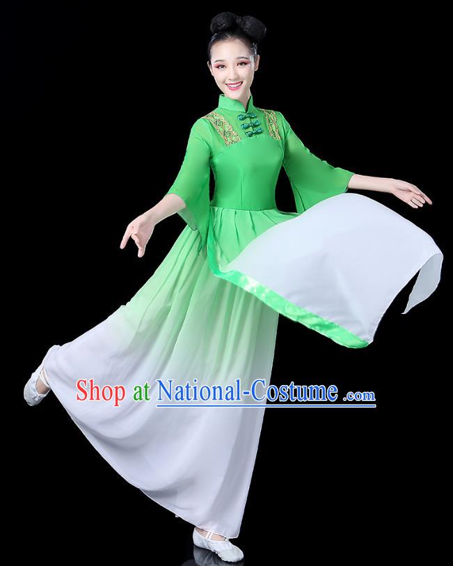 Traditional Chinese Classical Dance Costume Green Dress, China Yangko Folk Umbrella Dance Clothing for Women