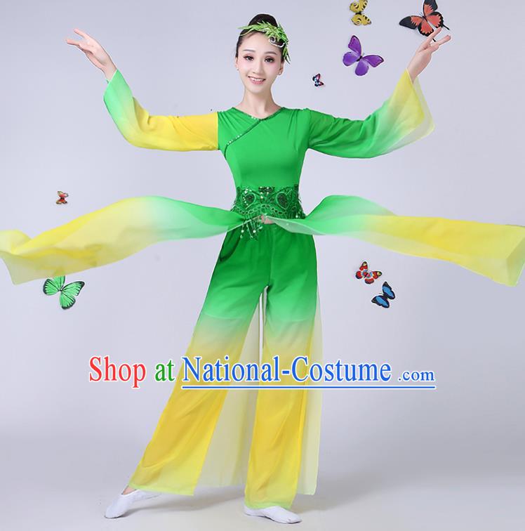 Traditional Chinese Classical Umbrella Dance Costume, China Yangko Folk Fan Dance Green Clothing for Women