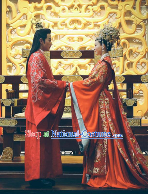 Ancient Chinese Palace Royal Brides and Bridegroom Wedding Dresses