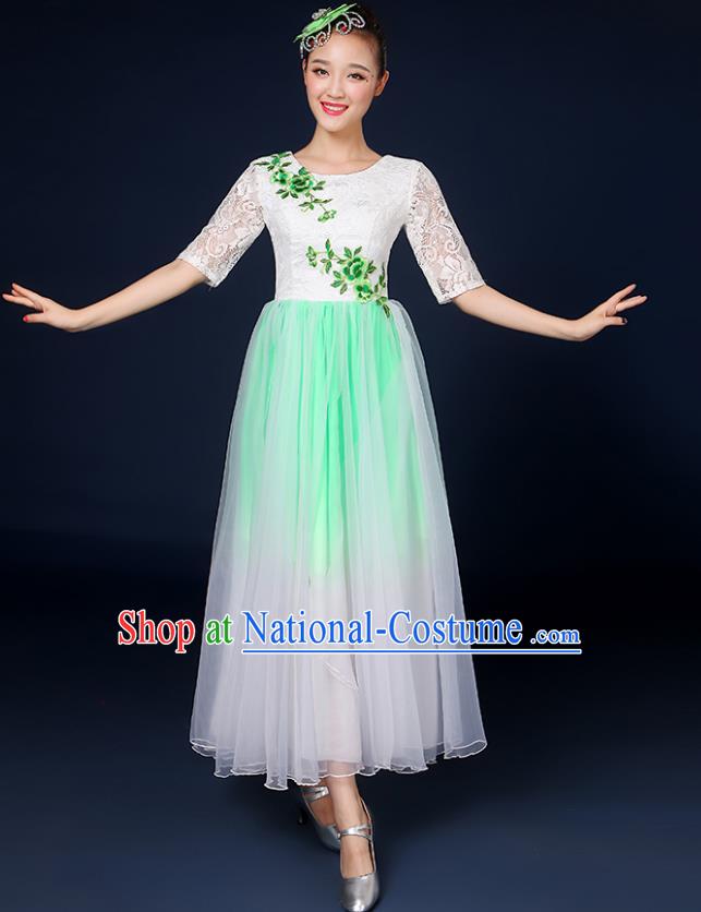 Traditional Chinese Modern Dance Opening Dance Clothing Chorus Classical Dance Lace Green Dress for Women