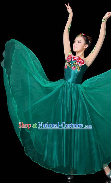 Traditional Chinese Modern Dance Opening Dance Clothing Chorus Classical Dance Embroidered Green Long Dress for Women