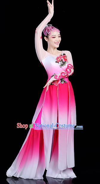 Traditional Chinese Yangge Fan Dance Pink Costume, China Classical Folk Dance Yangko Drum Dance Clothing for Women