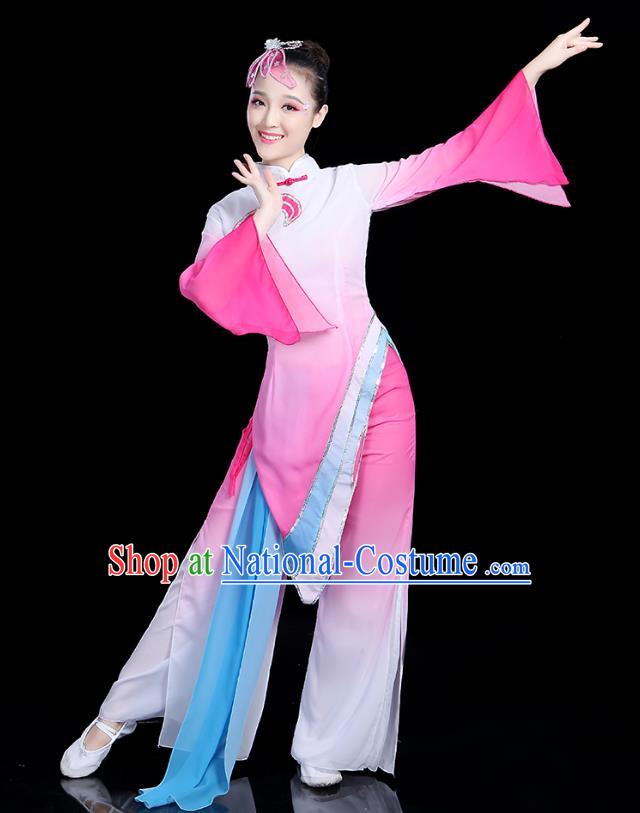 Traditional Chinese Yangge Fan Dance Costume, China Classical Folk Dance Yangko Umbrella Dance Pink Clothing for Women