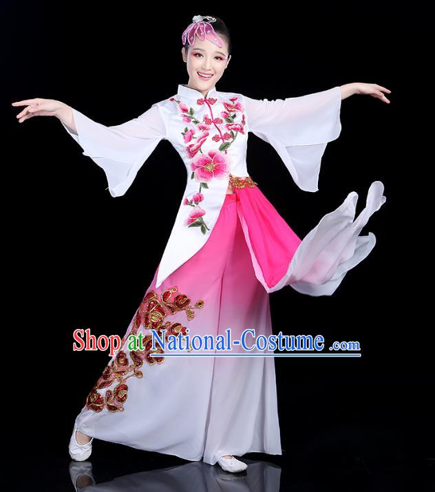 Traditional Chinese Yangge Fan Dance Embroidered Costume, China Classical Folk Dance Yangko Umbrella Dance Clothing for Women