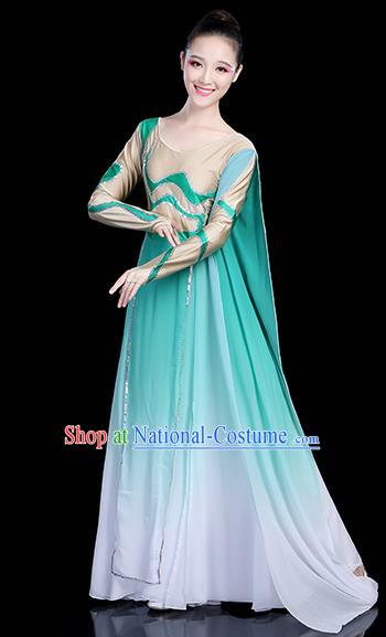 Traditional Chinese Modern Dance Opening Dance Clothing Chorus Competition Green Long Dress for Women