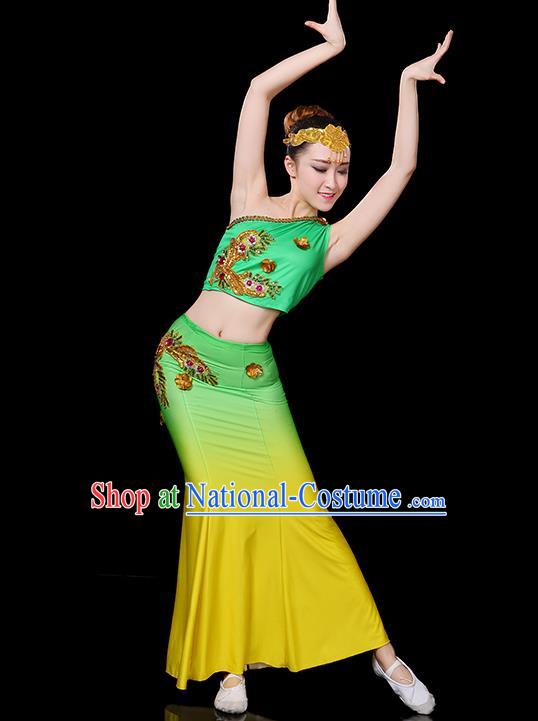 Traditional Chinese Dai Nationality Peacock Dance Costume Folk Dance Pavane Clothing for Women