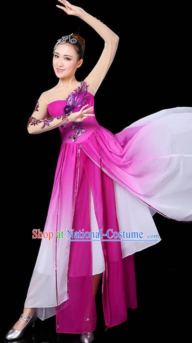 Traditional Chinese Modern Dance Opening Dance Clothing Chorus Yangko Dance Rosy Long Dress for Women