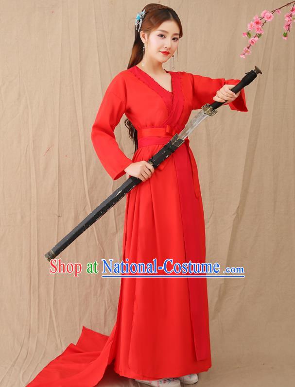 Traditional Chinese Han Dynasty Swordswoman Costume, China Ancient Princess Hanfu Clothing for Women