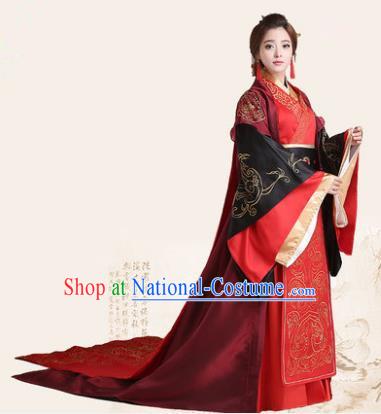 Traditional Chinese Han Dynasty Imperial Empress Wedding Costume, China Ancient Bride Hanfu Trailing Embroidered Clothing for Women