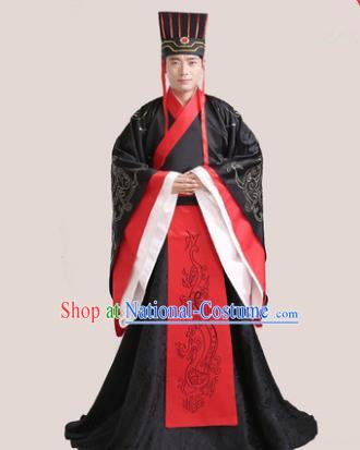 Traditional Chinese Han Dynasty Bridegroom Wedding Costume and Hat Complete Set for Men