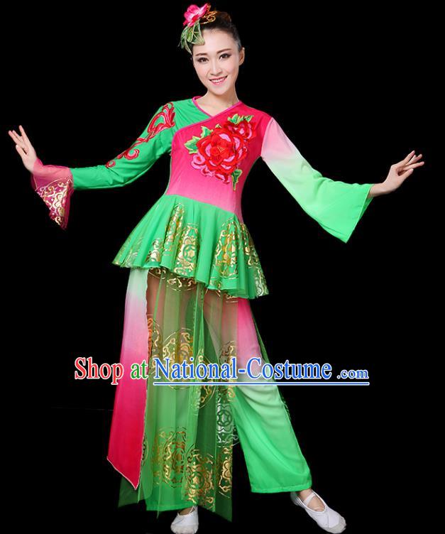 Traditional Chinese Yangge Fan Classical Dance Umbrella Dance Uniform, China Folk Yangko Drum Dance Clothing for Women